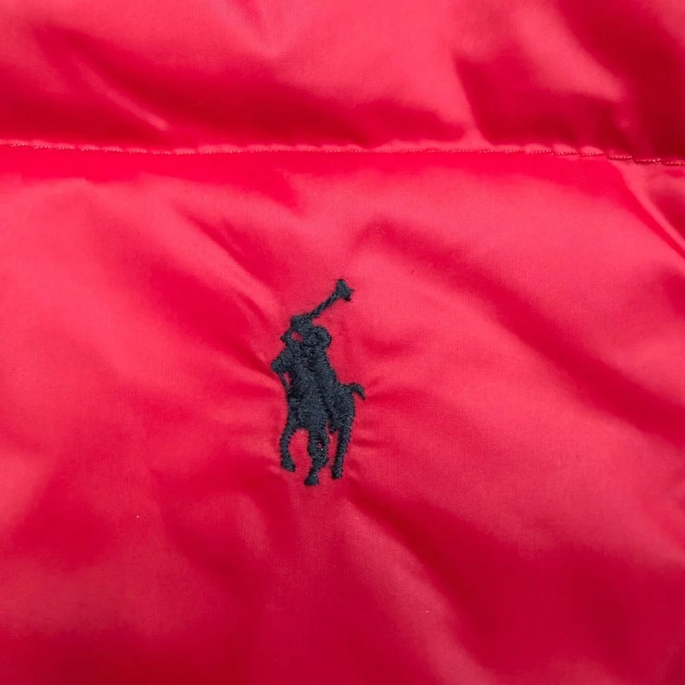 Ralph Lauren Kids 12M Puffer Jacket Red Hooded Down Fill Logo Excellent